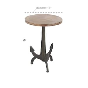 18 in. Black Anchor Large Round Wood End Accent Table with Brown Wood Top