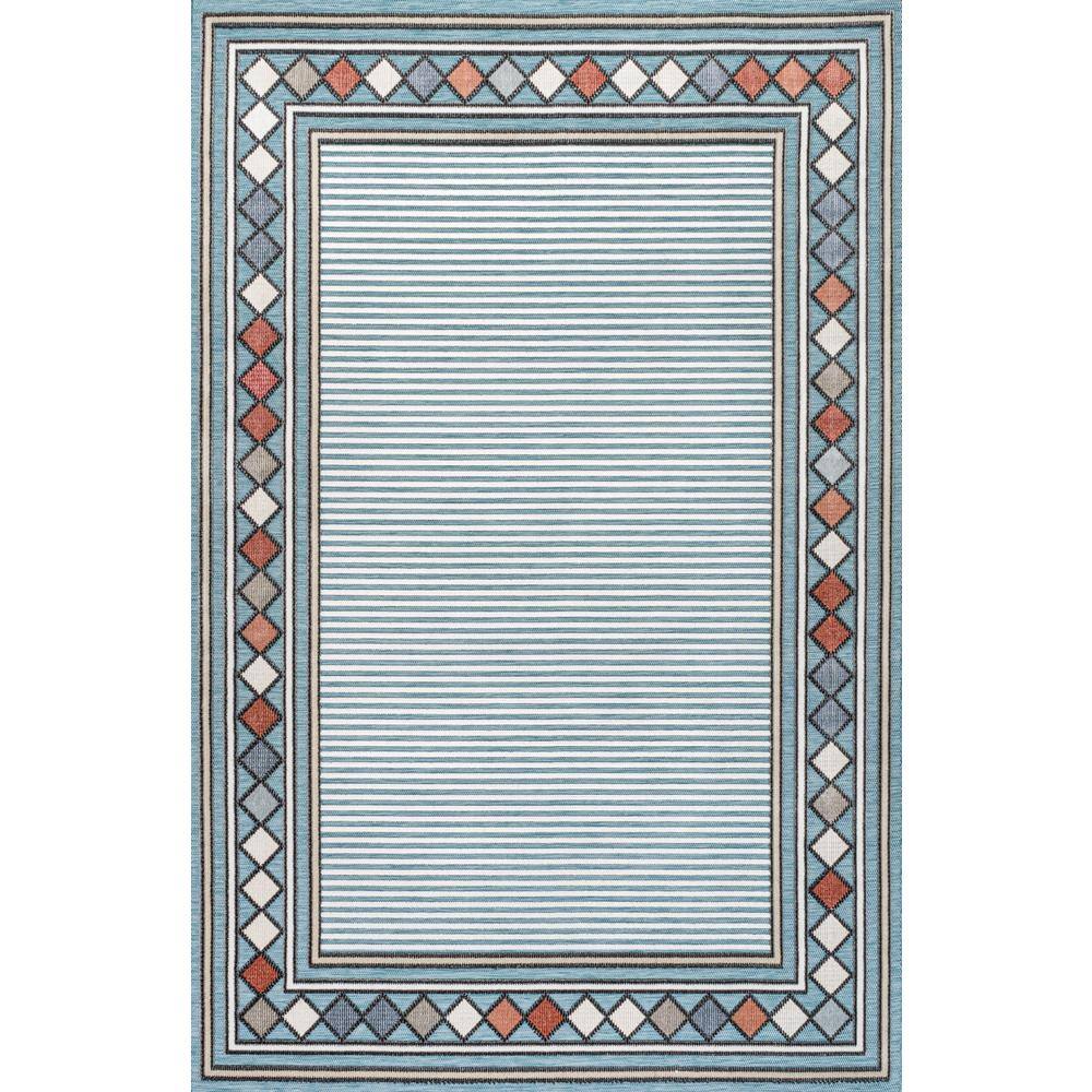 Sebastian Blue and Ivory Geometric Synthetic 5' x 8' Area Rug