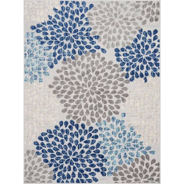 Well Woven Dorado Senna Modern Grey 5 ft. 3 in. x 7 ft. 3 in. Floral High-Low Indoor/Outdoor Area Rug