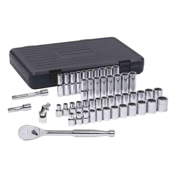 GEARWRENCH 1/2 in. Drive 12-Point Standard & Deep SAE/Metric 90-Tooth Ratchet and Socket Mechanics Tool Set (49-Piece)