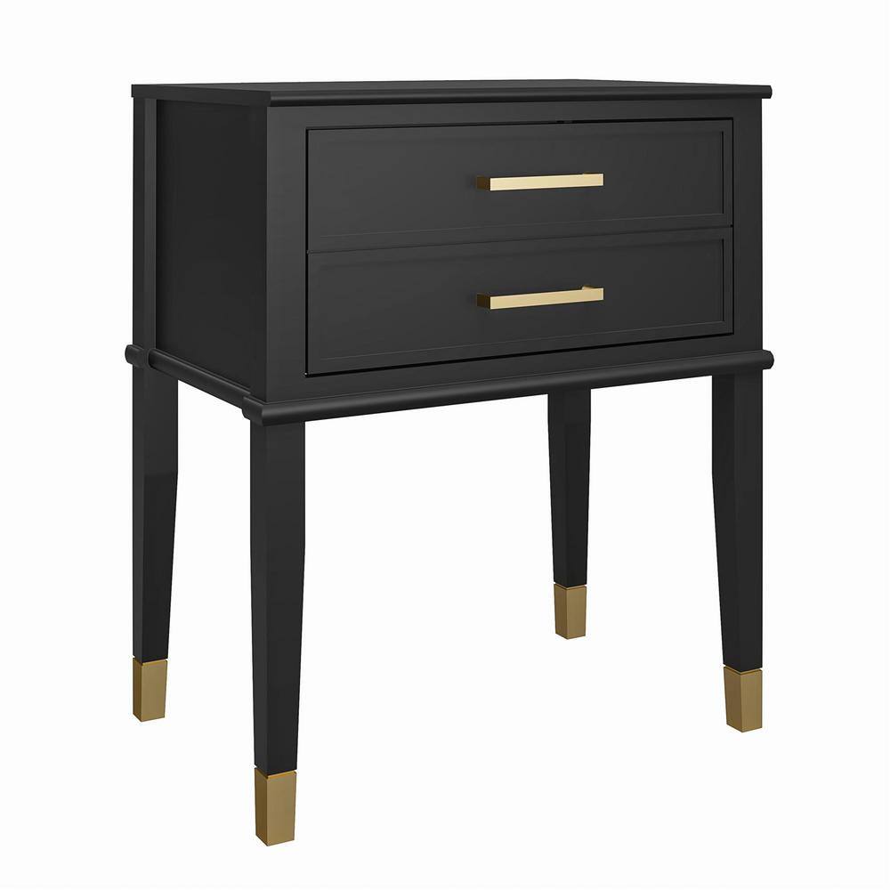 Black Wood End Table with Faux-Dual Drawer Storage