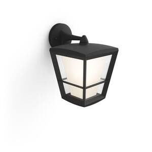White and Color Ambiance Econic Medium Black Outdoor Wall Down Lantern with Integrated LED