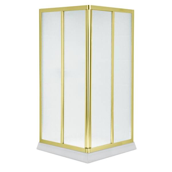 STERLING Intrigue 35-15/16 in. x 72 in. Framed Corner Entry Pivot Shower Door in Polished Brass with Rain Glass Texture
