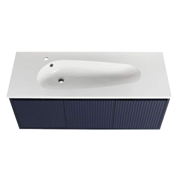 48 in. Wall-Mounted Single NavyBlue Bath Vanity with White Resin Top Unassembled