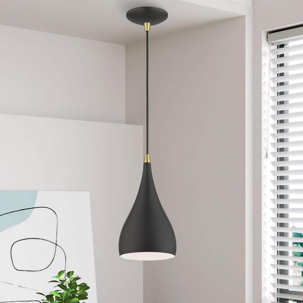 Textured Black and Antique Brass Mini Pendant Light