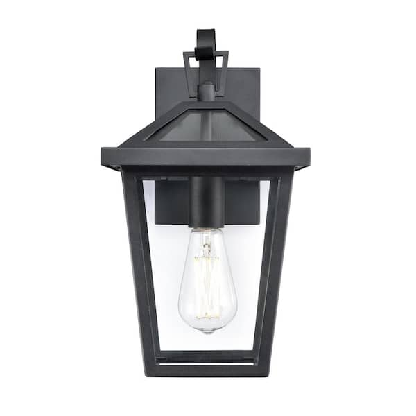 Millennium Lighting Mensun 14.5 in. 1-Light Textured Black Outdoor Hardwired Lantern Wall Sconce with Clear Glass