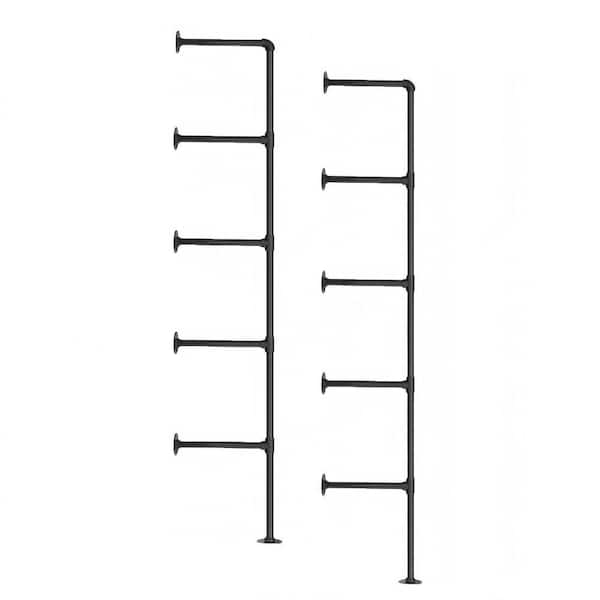 Industrial 68 in. H x 12 in. W 30-Bottle Black Matte Iron Wall Mounted Wine Rack Shelf Brackets, DIY Open Bookshelf