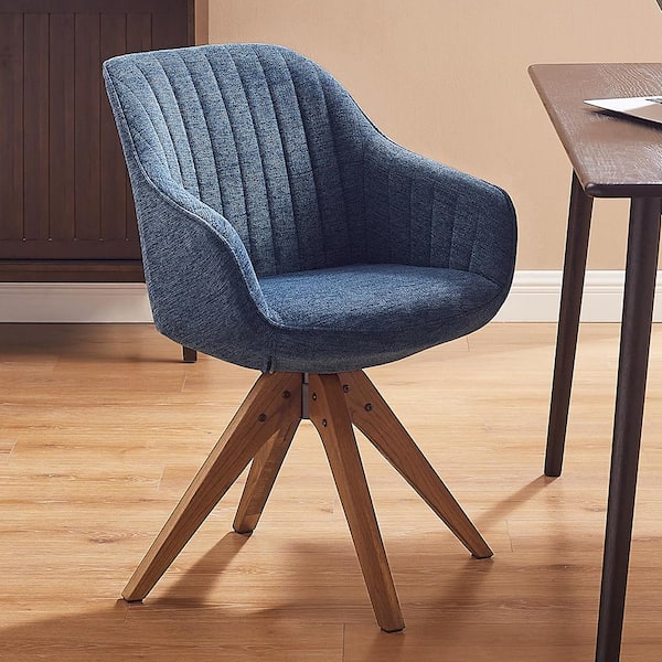 Art Leon Arthur Royal Blue Fabric Mid-Century Swivel Office Accent Arm Chair with Wood Legs