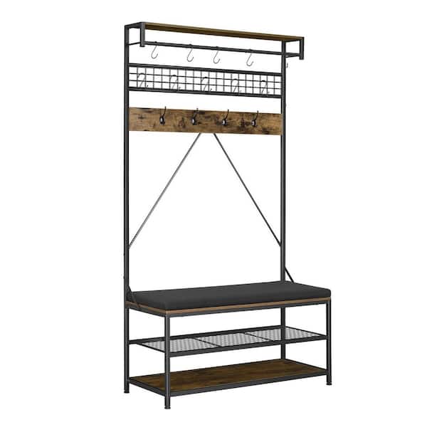 Hall Tree, 72 in. Coat Rack with Shoe Bench, 2-Tier Freestanding Shoe Rack Storage Organizer with Hooks, Hanging Rod