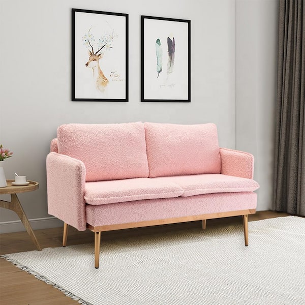 2 Seater Sofa : Light Pink Velvet Lounge Couch