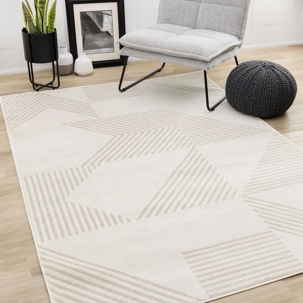 Veran Collections 5 ft. x 8 ft. Beige Geometric, Tonal/Solid Indoor Area Rug