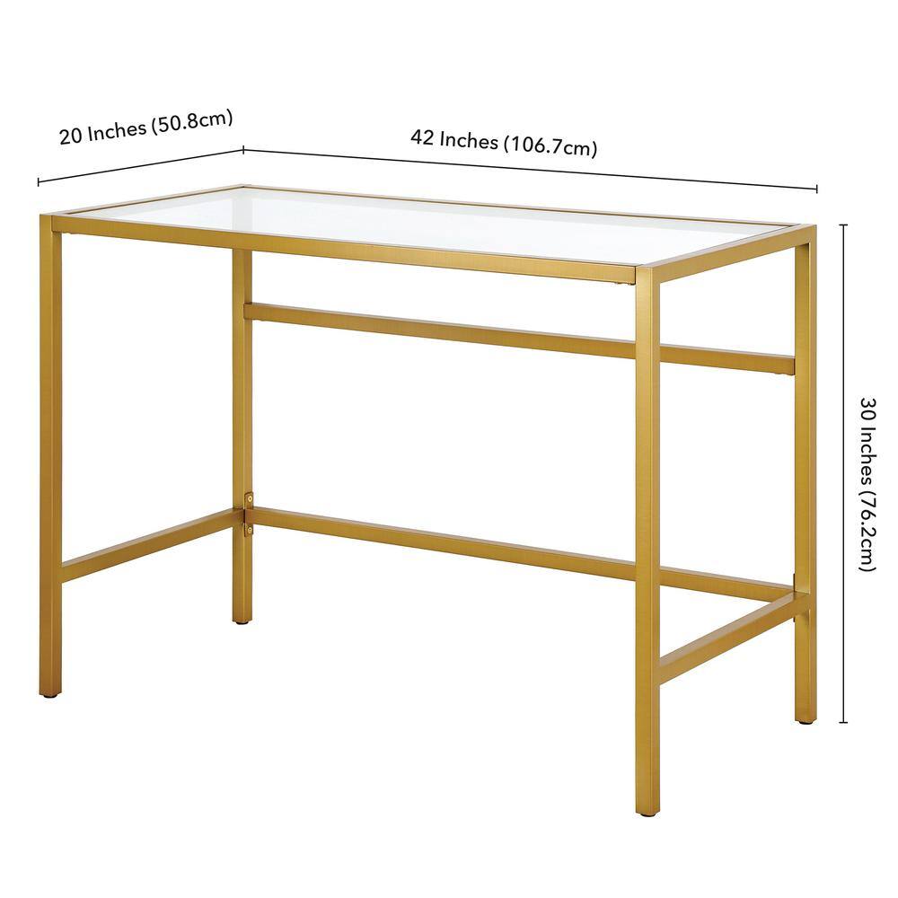 Sivil 42" Modern Brass Writing Desk with Tempered Glass Top