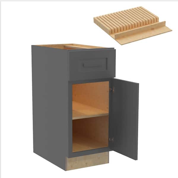 Home Decorators Collection Grayson 15 in. W x 24 in. D x 34.5 in. H Assembled Plywood Base Kitchen Cabinet in Deep Onyx with Knife Block RH