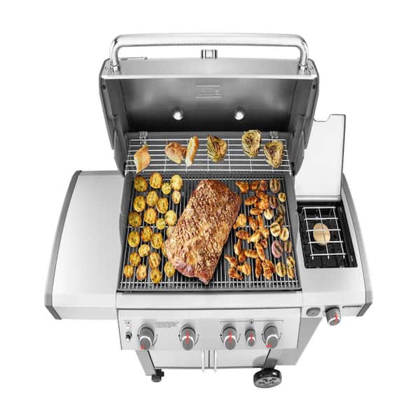 Weber Genesis Ii S 435 4 Burner Natural Gas Grill In Stainless Steel With Built In Thermometer And Side Burner The Home Depot