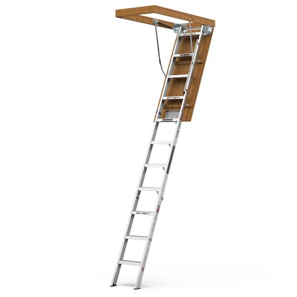 Unbranded Household Aluminum 7 ft. 8 in. to 10 ft. 3 in. Ceiling Height Attic Ladder, 22.5. in. x 54 in. 375 lbs. Load Capacity