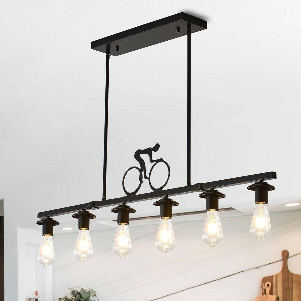 Modern 6-Light Black Linear Kitchen Island Chandelier Farmhouse Hanging Pendant Light price history on PriceWatchPro