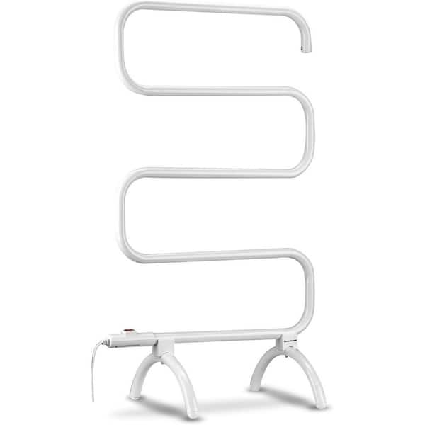 Heated Towel Warmer and Drying Rack Wall Mount & Free Standing Towel Heater 120W with Built-in Thermostat in White