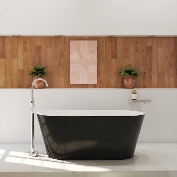 MAAX Calinda 60 in. x 30 in. Acrylic Non-Whirlpool Freestanding Oval Center Drain Bathtub in Black