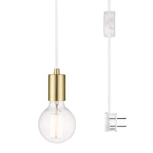 Emile 1-Light Brass Plug-In Exposed Socket Pendant with 15 ft. White Cloth Cord and In-Line On/Off Rocker Switch
