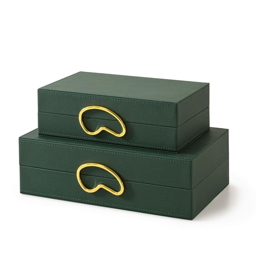 インテリアボックス Faux Leather Decorative Boxes with Lids Green 8.7 in. x 4.3 in