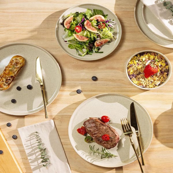 Numhew 12-Piece Brown Lightweight Porcelain Dinnerware Set