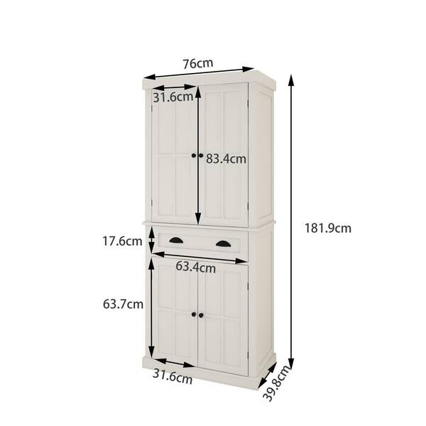 FUNKOL 29.92inx15.75nx71.65in White Field-Character MDF Kitchen Cabinet with 4 Doors, 1 Drawer and 2 Adjustable Shelves