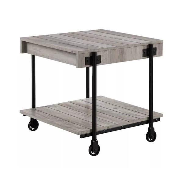 Benjara 23.62 in. Black and Brown Rectangle Wood End/Side Table with Steel Frame