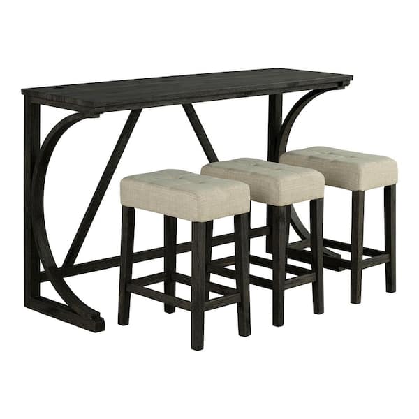 Amme 4-Piece Rectangular Brown Wood Top Dining Room Set with USB Charging Ports (Seats 3)