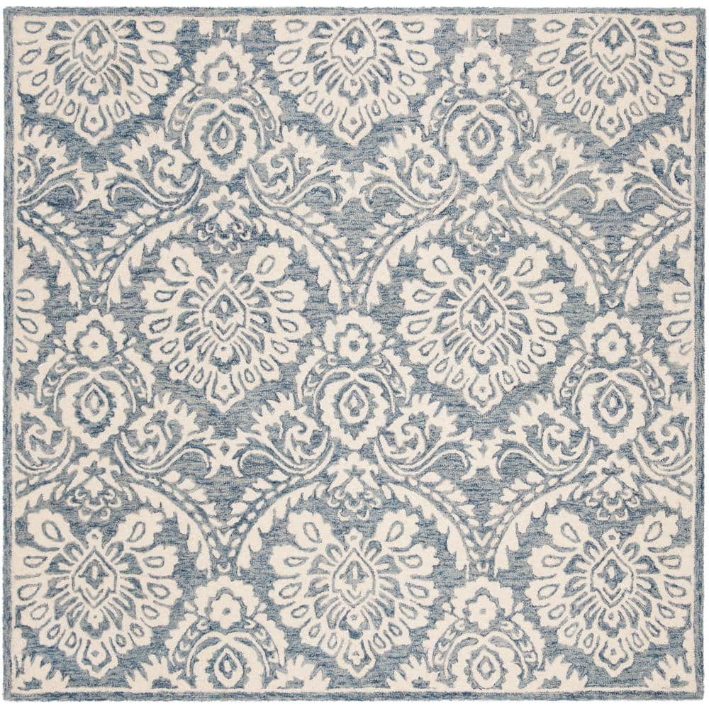 SAFAVIEH Blossom Blue/Ivory 6 ft. x 6 ft. Square Damask Floral ...