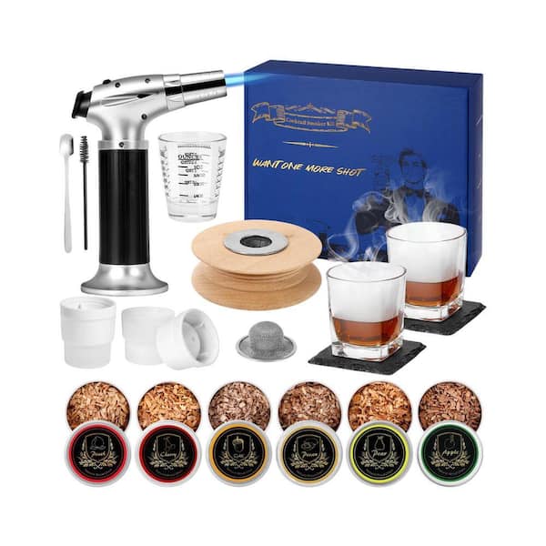 Cocktail Smoker Kit with Torch, 6 Flavors Wood Chips, 2 Glasses, Bourbon Whiskey Smoker Infuser Kit