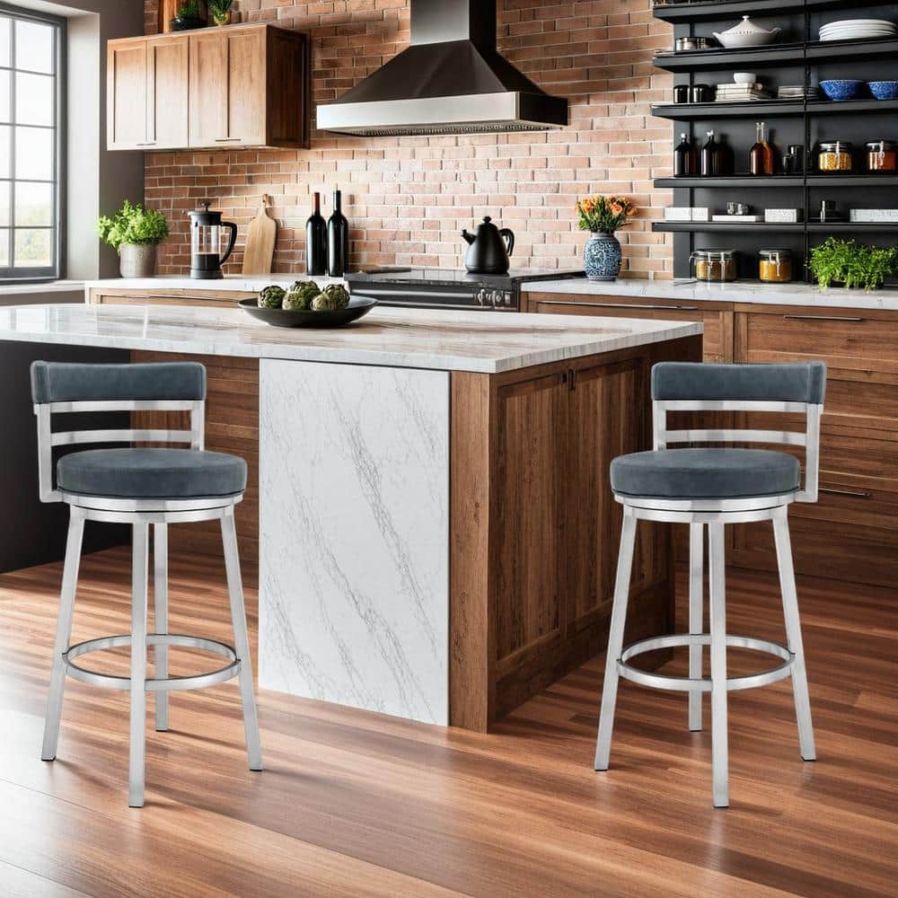 Madrid Contemporary 26 in. Counter Height Barstool in Brushed Stainless Ste