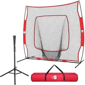 7 ft. x 7 ft. Baseball Backstop Softball Practice Net with Strike Zone Target and Carry Bag in Red