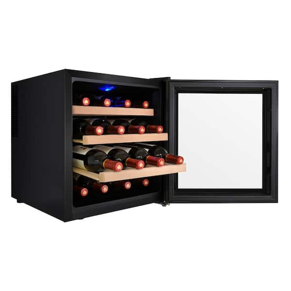 AKDY 16-Bottle Single Zone Thermoelectric Wine Cooler in Black with Wooden Shelves
