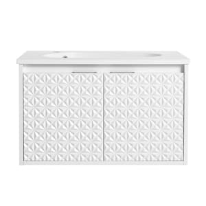 29.9 in. W x 18.2 in. D x 18.5 in. H Wall-Mounted Bath Vanity in White with White Resin Vanity Top