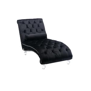 Modern Black Tufted Velvet Chaise Lounge for Living Room with 1-Bolster Pillow