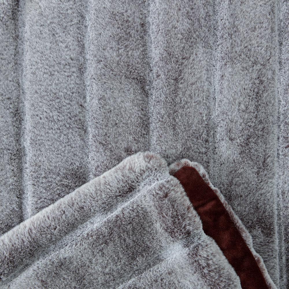 Luxurious Frost Tip Faux Fur Reversible Throw Blanket, 50x65 Inches, Gray