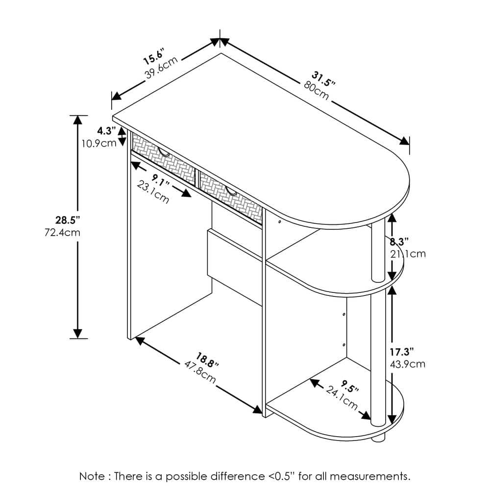 Espresso Composite Wood Compact Desk with Drawer and Shelves