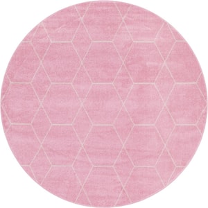 Trellis Frieze Light Pink/Ivory 8 ft. x 8 ft. Round Geometric Area Rug