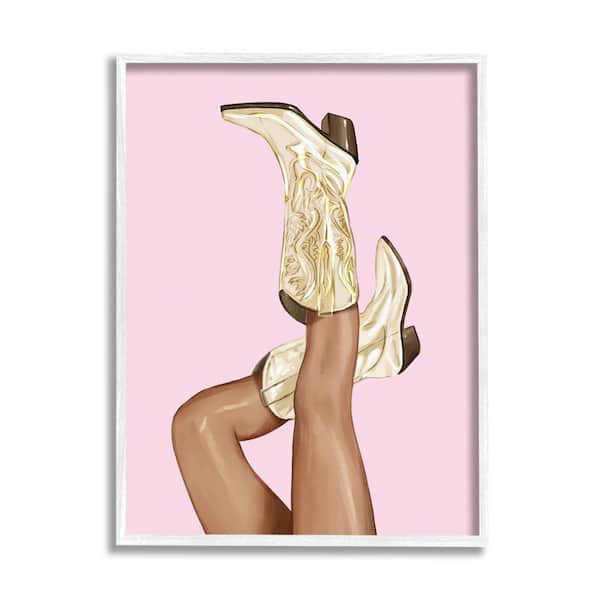 The Stupell Home Decor Collection Pink Country Cowgirl Boots Design By Ziwei Li Framed People Art Print 14 in. x 11 in.