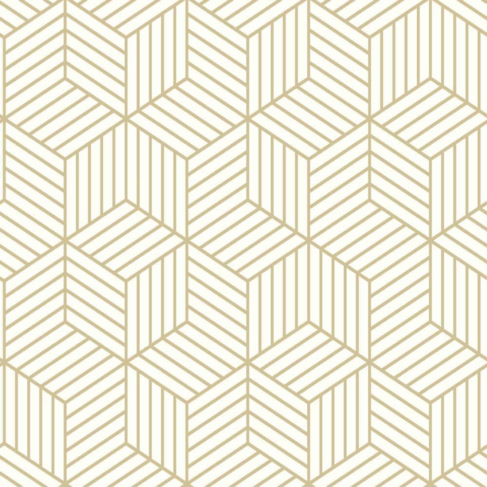 RoomMates Striped Hexagon White And Gold Geometric Vinyl Peel & Stick