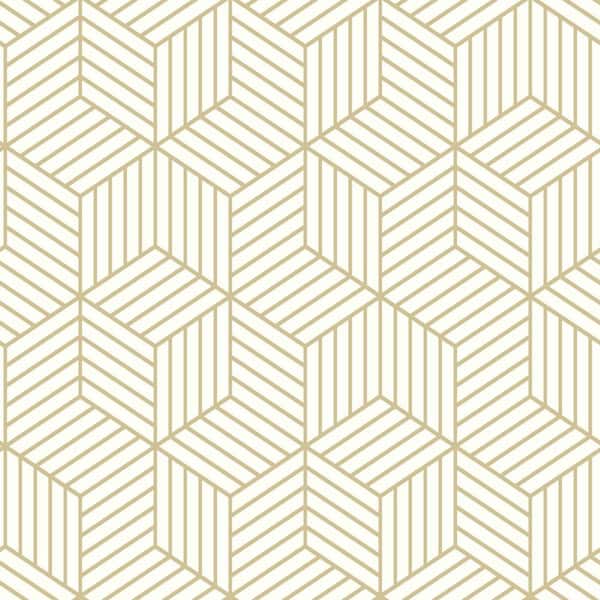 RoomMates Striped Hexagon White And Gold Geometric Vinyl Peel & Stick Wallpaper Roll (Covers 28.18 Sq. Ft.)