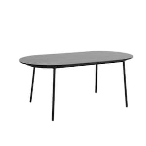 Tule Mid-Century Modern 71 in. 4-Legs Oval Dining Table with Wood Top and Black Steel-Legs (Black)