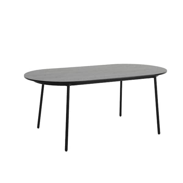 Tule Mid-Century Modern 71 in. 4-Legs Oval Dining Table with Wood Top and Black Steel-Legs (Black)