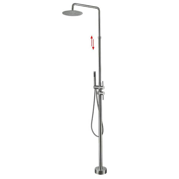 Double Handle 1-Spray Outside Shower Faucet 1.8 GPM with Ceramic Disc Valves Floor Mount Shower System in Brushed Nickel