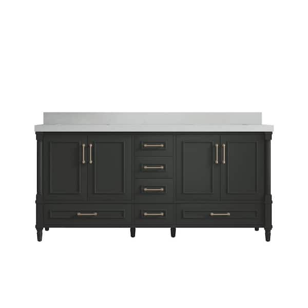 Willow Collections Hudson 72 in. Double Sink Freestanding Black Top Bath Vanity with Carrara Quartz Top Unassembled