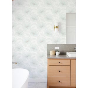 Seafoam Blue Floweret Floral Vinyl Peel and Stick Wallpaper Roll