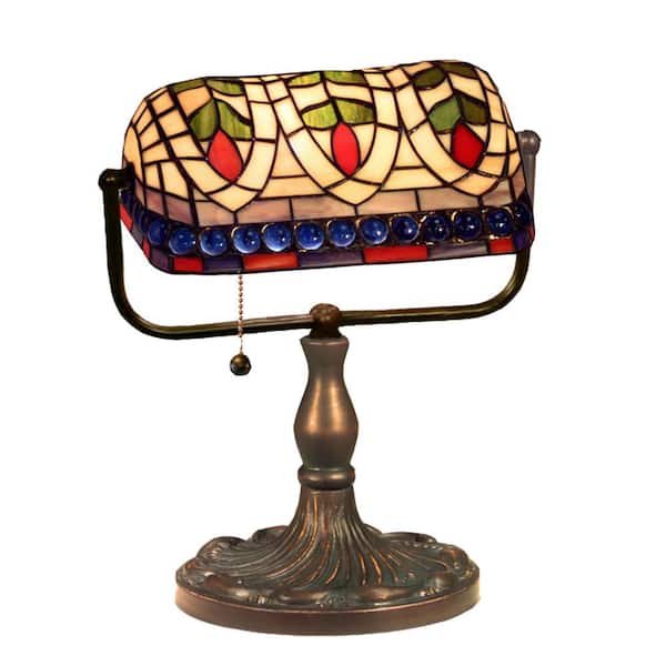 Warehouse of Tiffany 13 in. Art Glass Multicolored/Brown Desk Reading Lamp