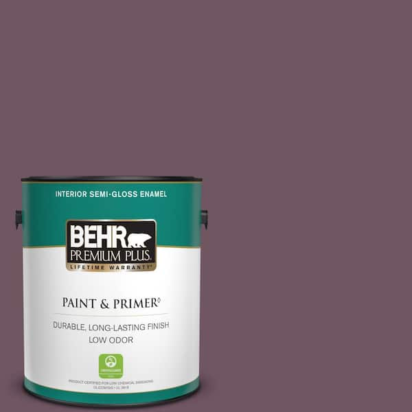 BEHR PREMIUM PLUS 1 gal. #S110-7 Exotic Eggplant Semi-Gloss Enamel Low Odor Interior Paint & Primer