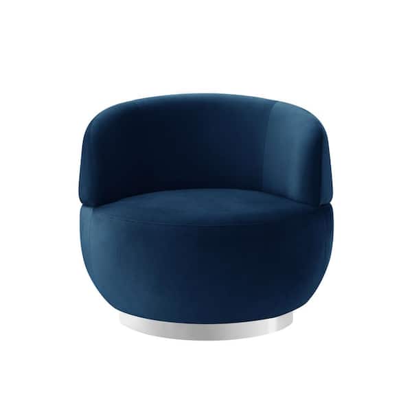 Inspired Home Ilana Navy/Chrome Accent Chair Swivel Velvet 33L x 33W x 30H