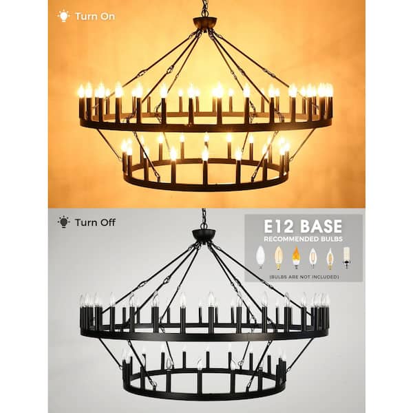 Briignite 60 in. 54-Light Extra Large Black Wagon Wheel Chandelier
